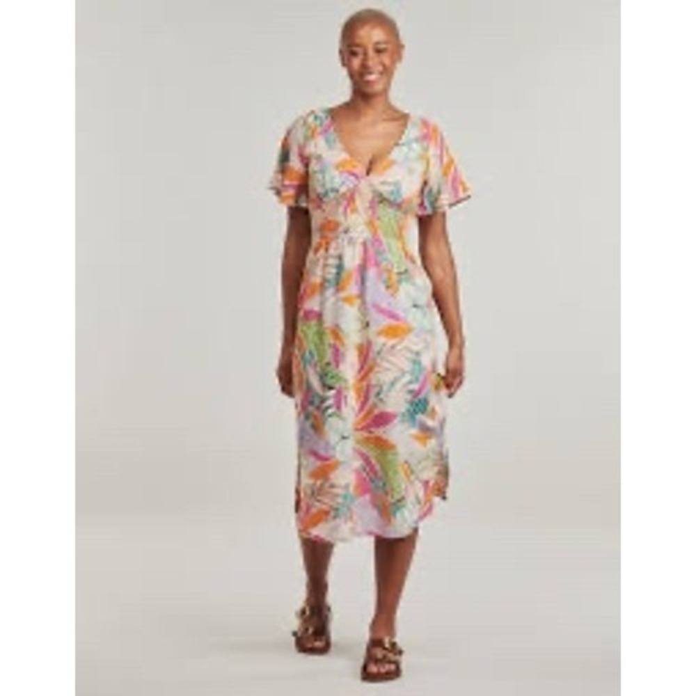 Rip Curl Cala Vadella Midi Dress Womens Small Multi Tropical Floral V-Neck New